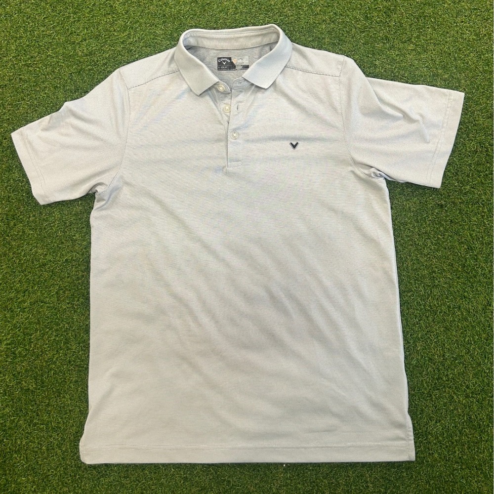 Callaway Opti-Dri Mens Small Grey Micro Stripe Short Sleeve Golf Polo Shirt